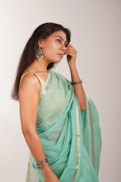 Zari Lining Maheshwari Cotton Saree