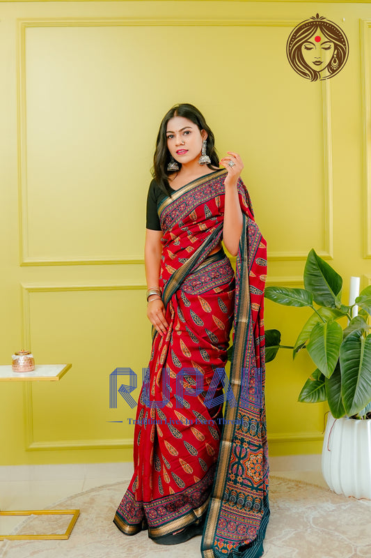 The Crimson Leaf Heritage Saree